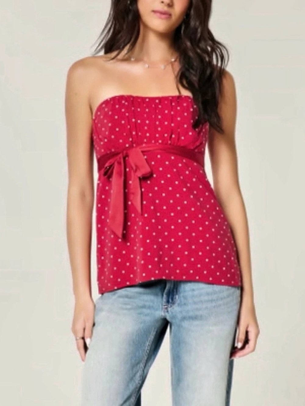 hollister red polka dot babydoll top